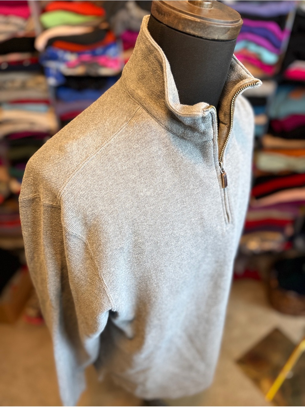 Polo Men's Quarter-Zip Cotton Sweater Pullover - Gray